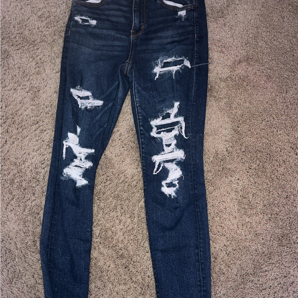 American Eagle Outfitters Blue Skinny Jeans Distressed Design